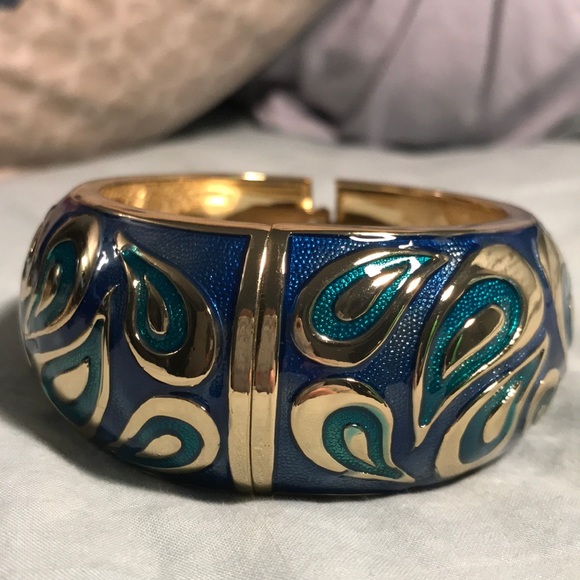 Gold, blue and aqua bangle bracelet - Picture 3 of 3